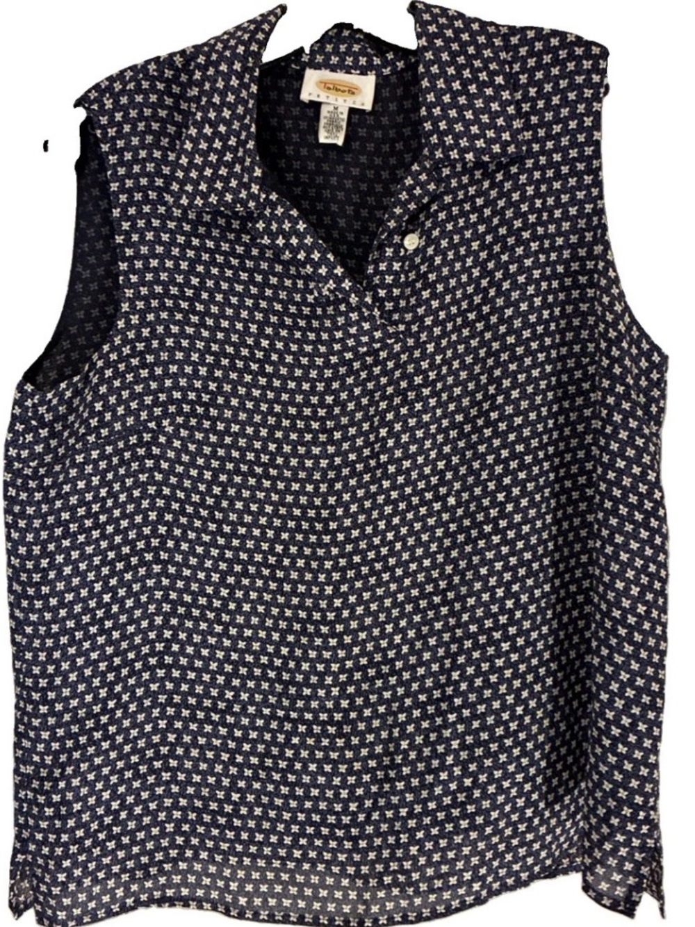 Talbots Navy and White Patterned Sleeveless Button-Down Shirt